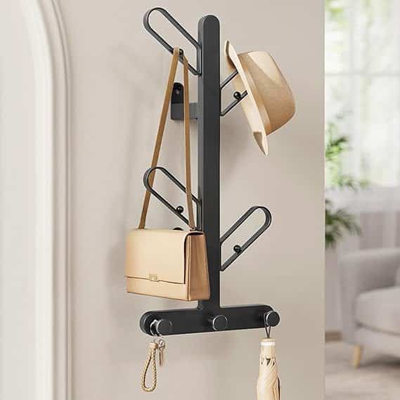 SONGMICS HOME Wall-Mounted Coat Rack – 7 Hooks, Branch Design, Ink Black