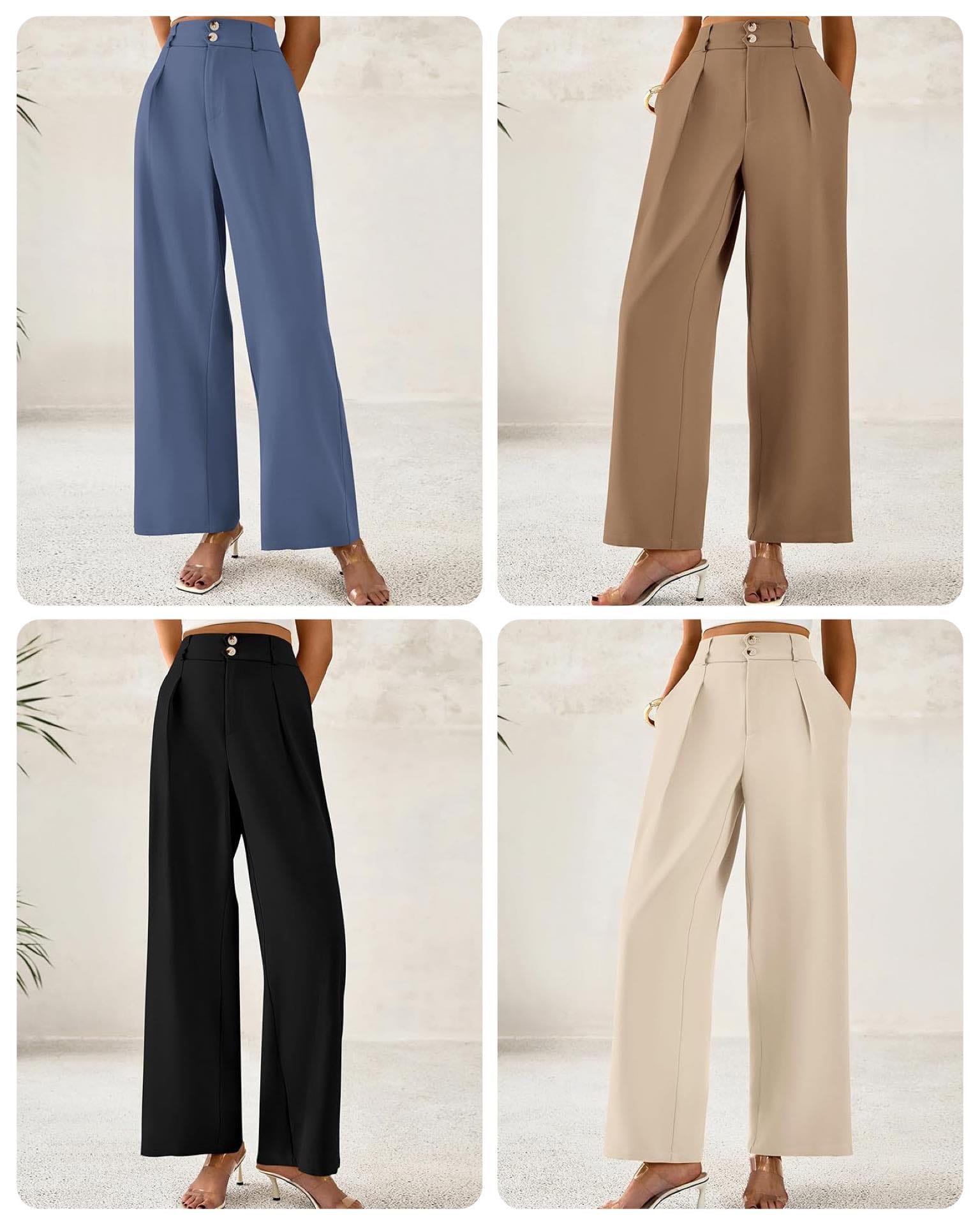 Women's Wide-Leg Dress Pants – High-Waisted, Business Casual Trousers