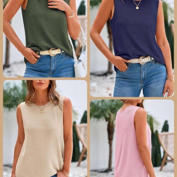 Women's Sleeveless Sweater Vest – Ribbed Knit, Lightweight & Casual