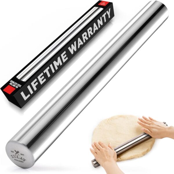 Zulay Stainless Steel Rolling Pin – 15.9" Lightweight & Durable