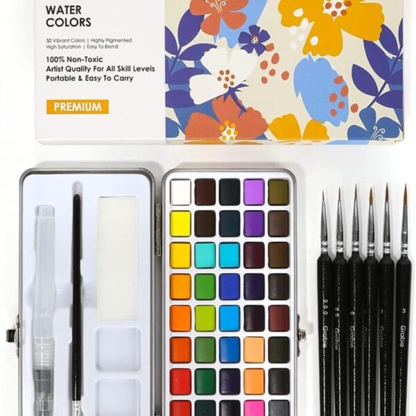 Grabie Watercolor Paint Set – 50 Colors with Detail Brush