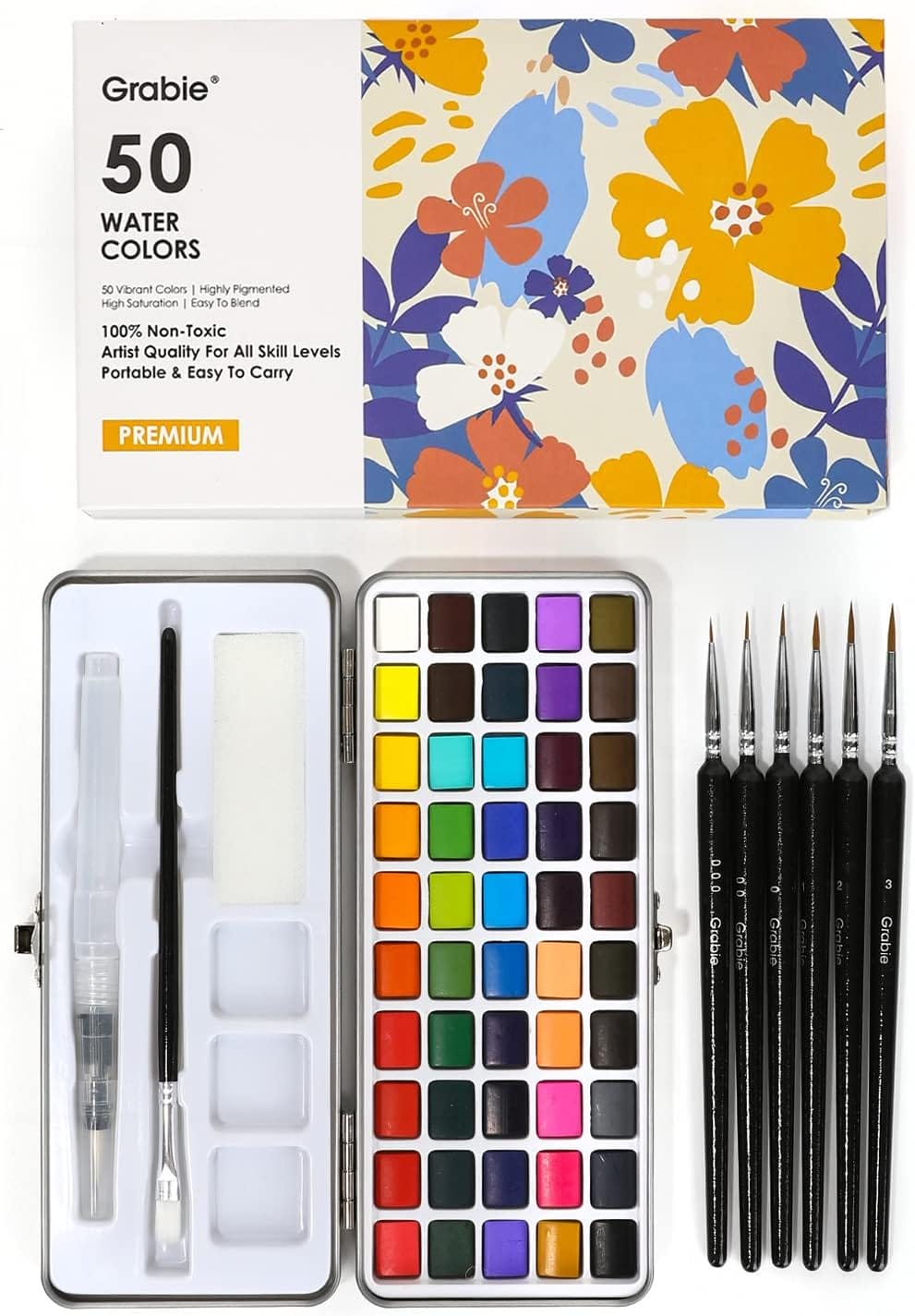 Grabie Watercolor Paint Set – 50 Colors with Detail Brush