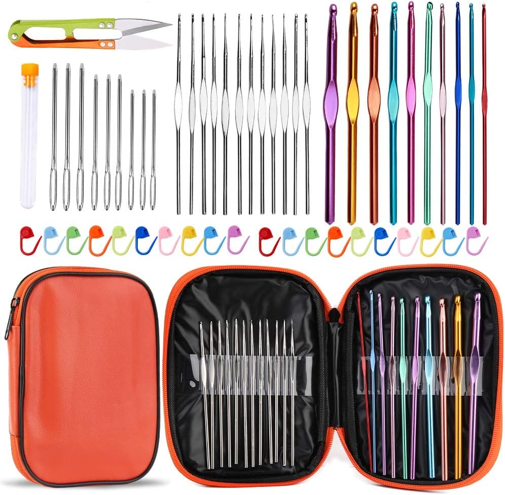 54 Pcs Crochet Hooks Kit – Ergonomic Needles & Storage Case
