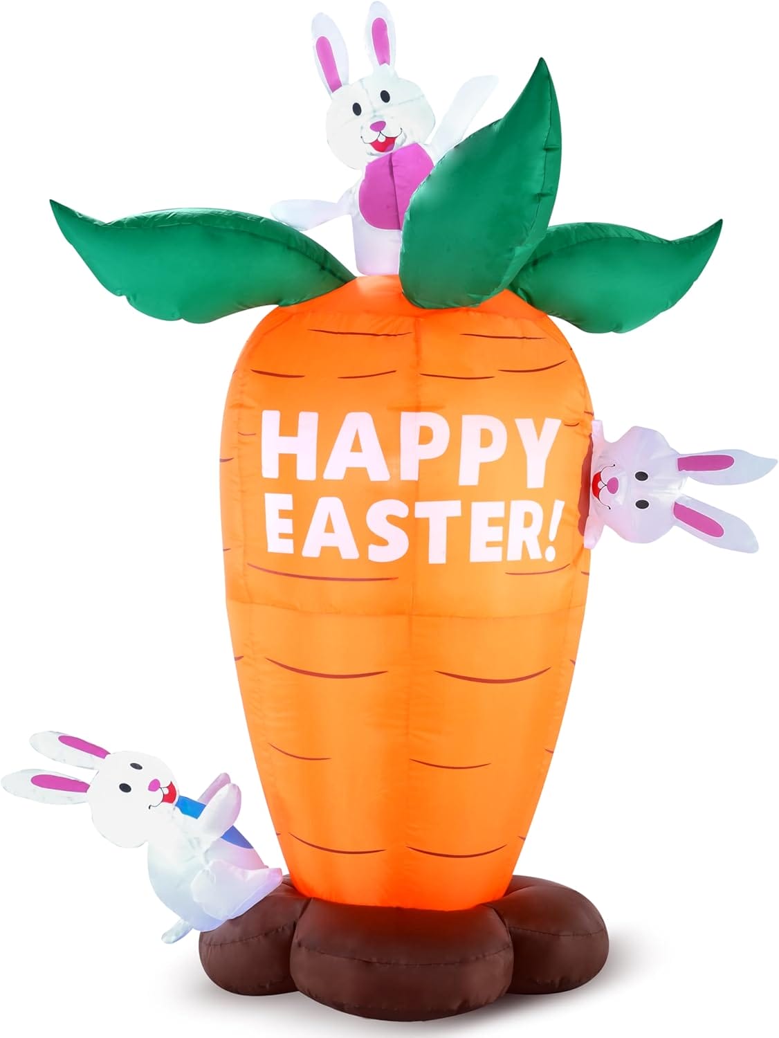6FT Easter Inflatable Bunny & Carrot – LED Light-Up Yard Decoration
