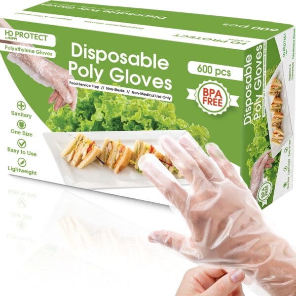 600PCS Disposable Plastic Gloves – Food Safe, BPA & Latex Free
