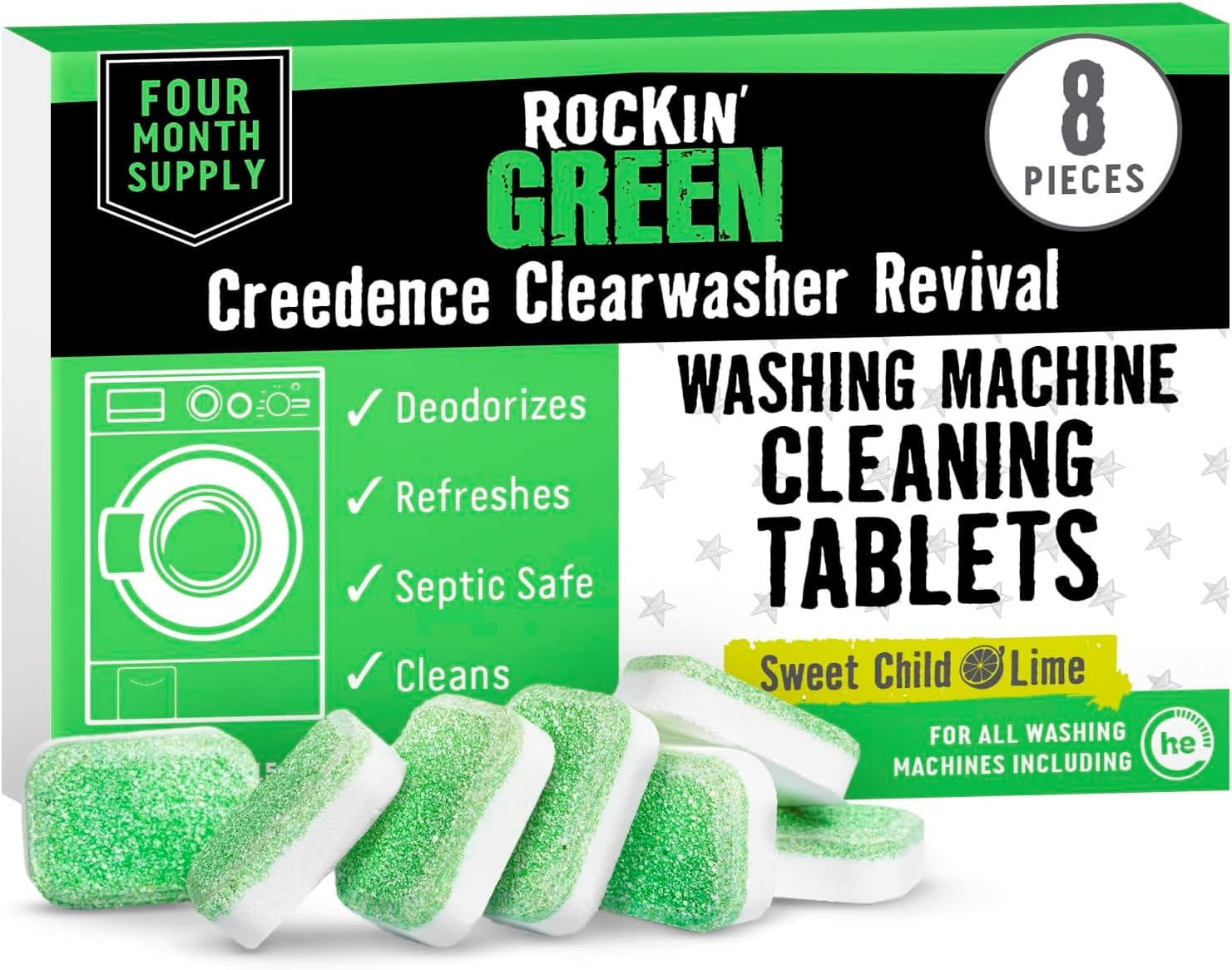 Rockin' Green Washing Machine Cleaner – 8 Tablets, 4-Month Supply