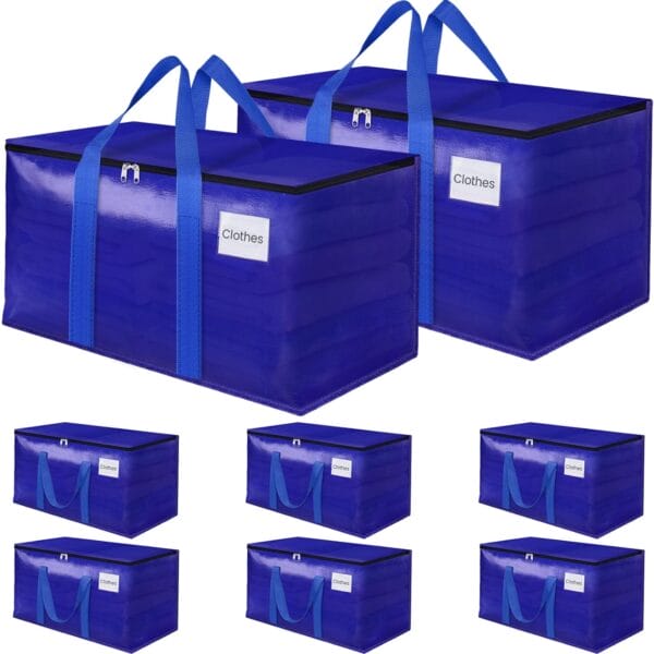 8-Pack Heavy-Duty Moving Bags – 93L Storage Totes with Zippers & Handles