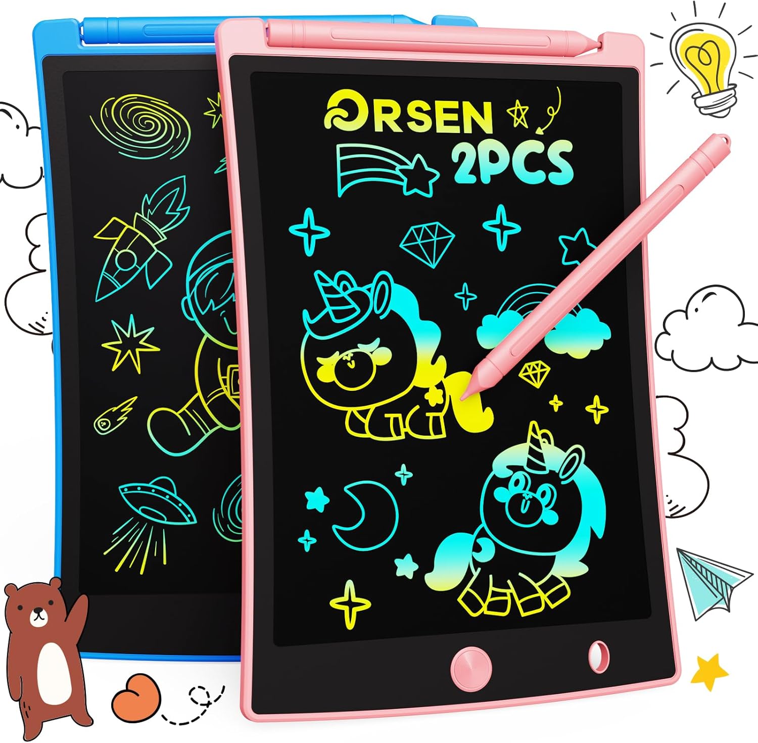 ORSEN 2-Pack LCD Writing Tablet – Colorful Doodle Board for Kids