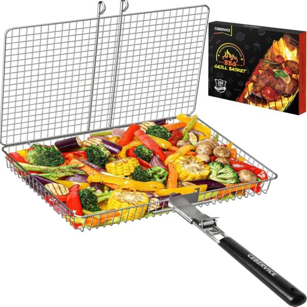 Extra Large Grill Basket – Stainless Steel, Folding BBQ Rack