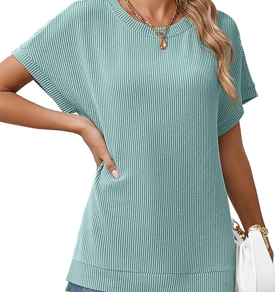 Sherosa Women's Oversized Knit Tunic – Short Sleeve, Side Split