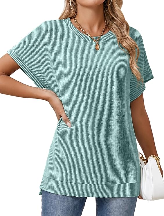 Sherosa Women's Oversized Knit Tunic – Short Sleeve, Side Split