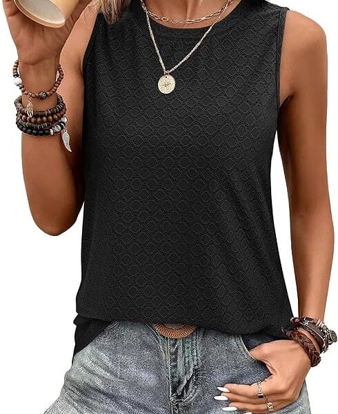 SAMPEEL Women’s Tank Top – Casual Eyelet Sleeveless Shirt