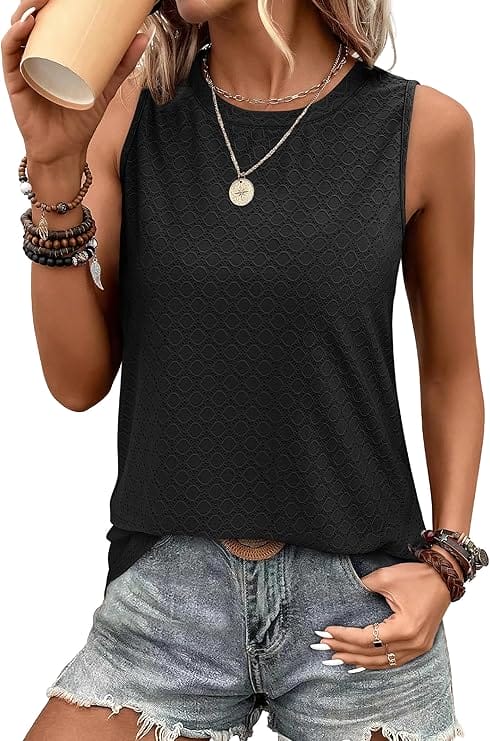 SAMPEEL Women’s Tank Top – Casual Eyelet Sleeveless Shirt