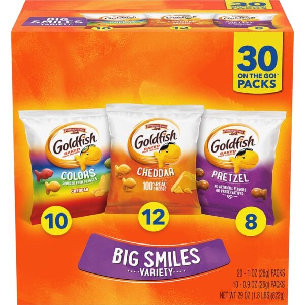 Goldfish Crackers Variety Pack – Cheddar, Colors & Pretzel, 30 Ct