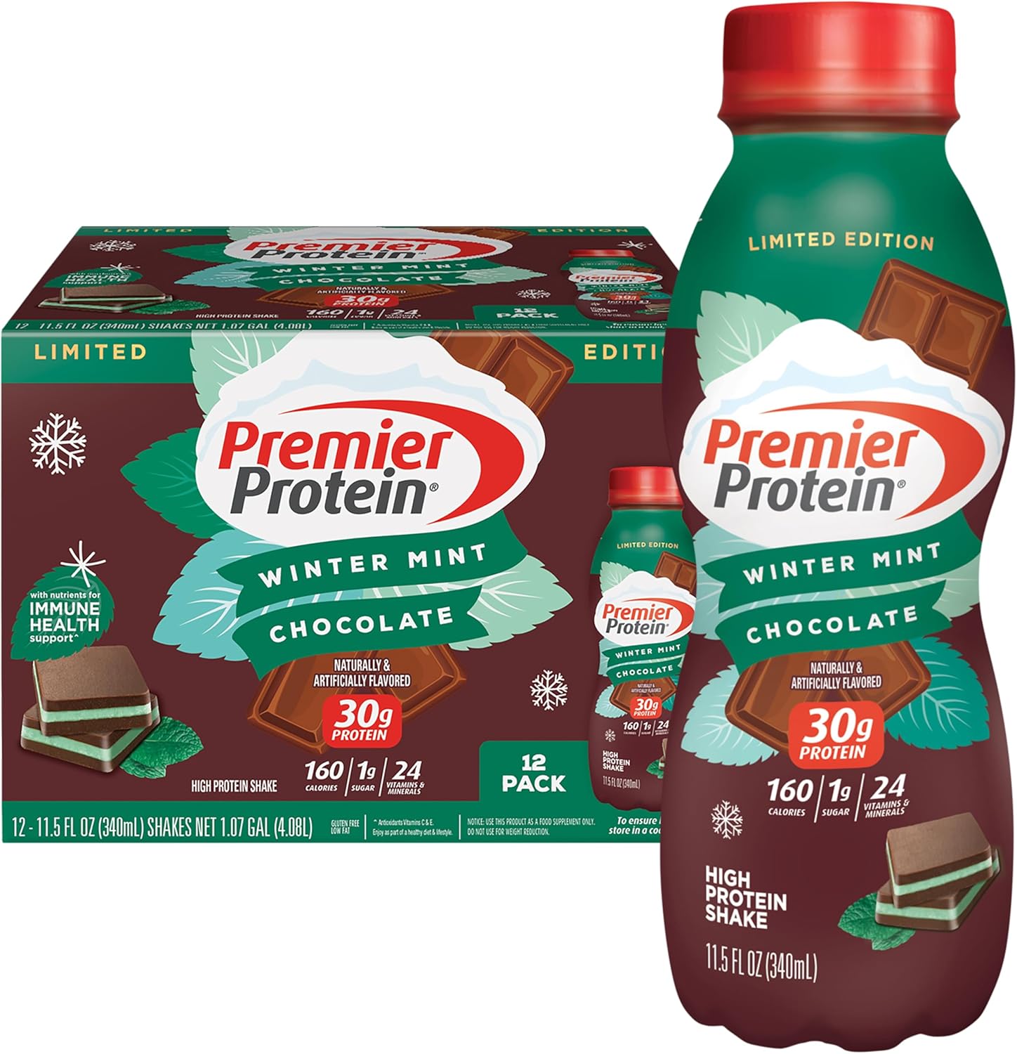 Premier Protein Shake – Winter Mint Chocolate, 30g Protein, 12 Pack
