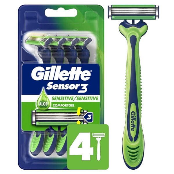 Gillette Sensor3 Sensitive Razors – Men’s Disposable, 4 Ct