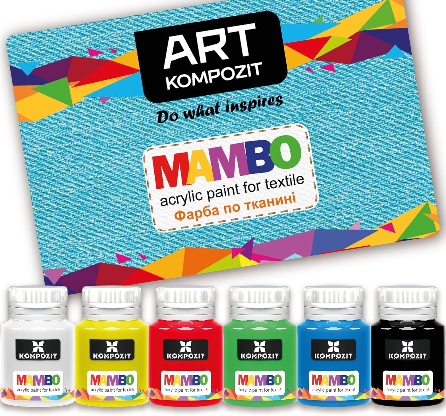 Acrylic Fabric Paint Set – Permanent, 6 Basic Colors, 20ml Each