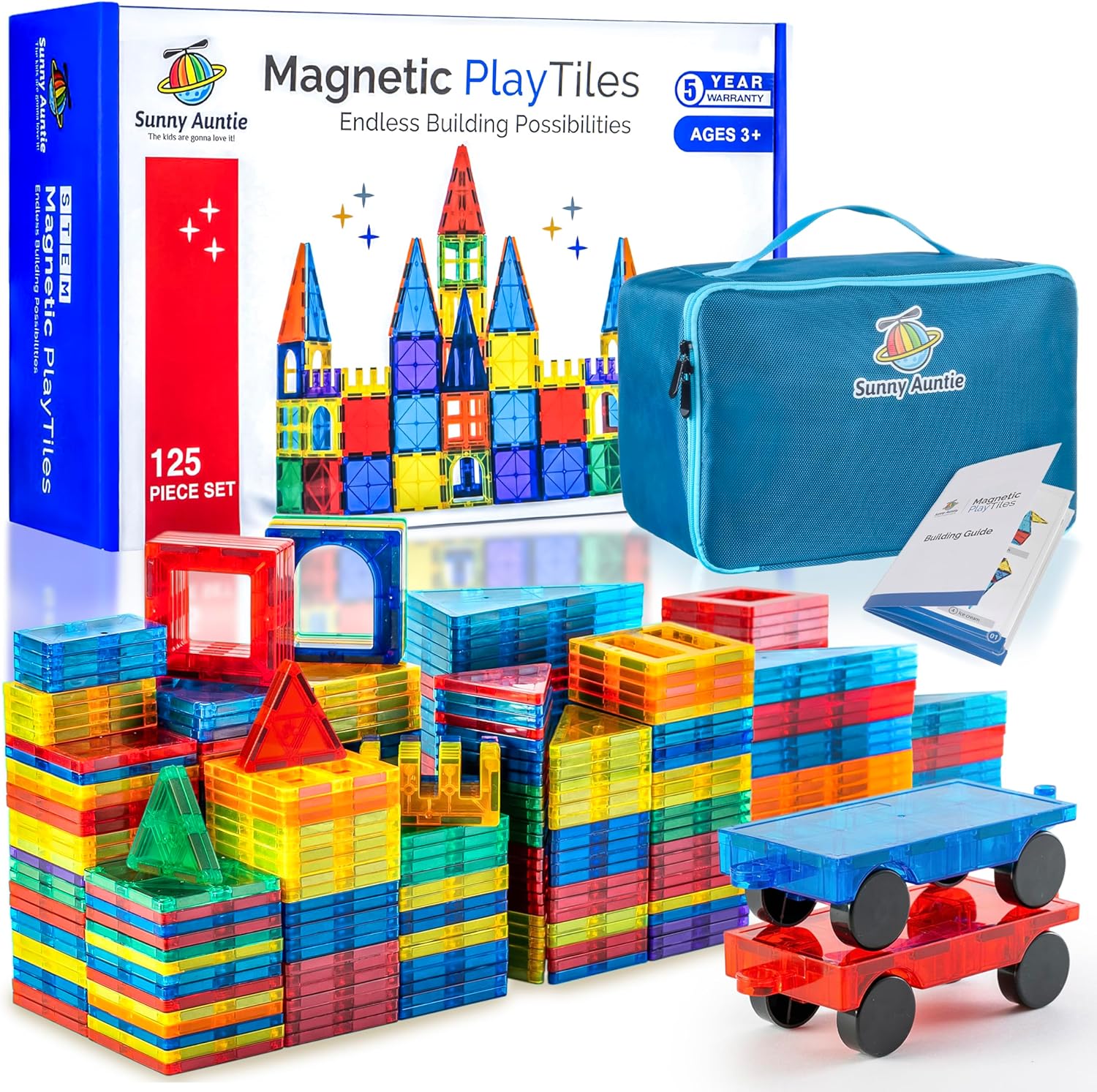 Magnetic Tiles 125 PCS – STEM Building Set with Carry Case