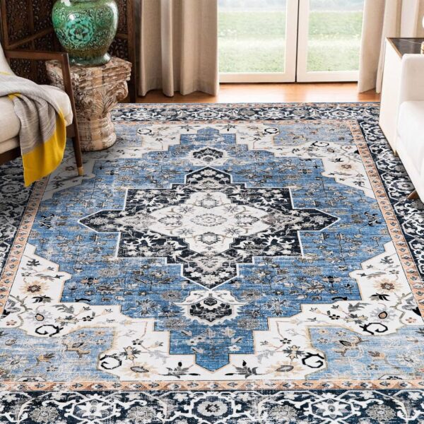 Machine Washable 8x10 Area Rug – Boho Vintage, Non-Slip & Soft