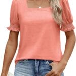 Sherosa Women's Puff Sleeve Blouse – Square Neck, Loose Fit