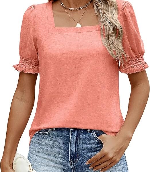 Sherosa Women's Puff Sleeve Blouse – Square Neck, Loose Fit