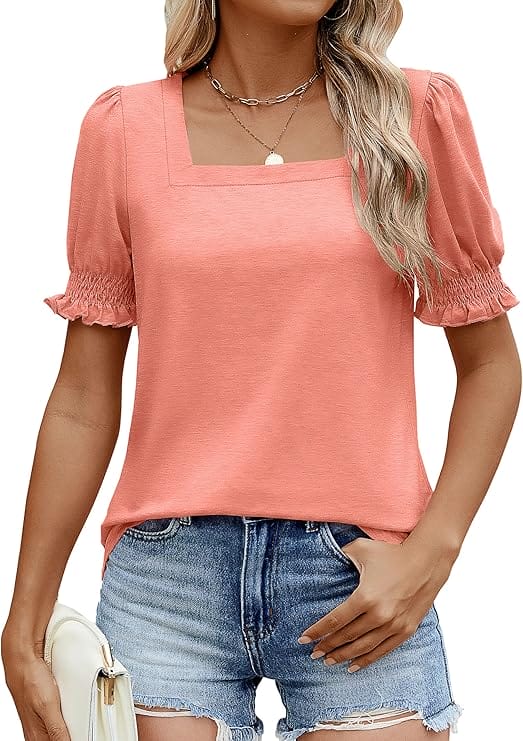 Sherosa Women's Puff Sleeve Blouse – Square Neck, Loose Fit