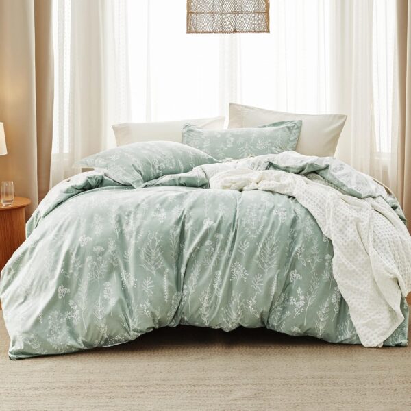 Bedsure Full Comforter Set – Sage Green, Floral Reversible Bedding