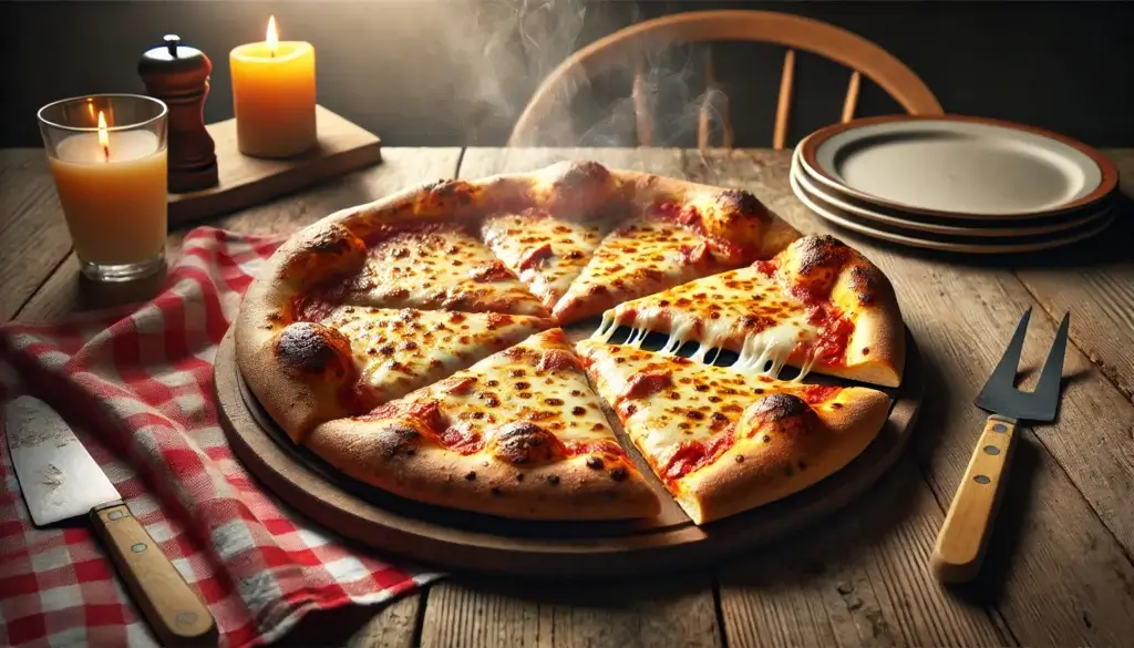 fresh homemade New York style pizza with thin foldable crust and mozzarella cheese