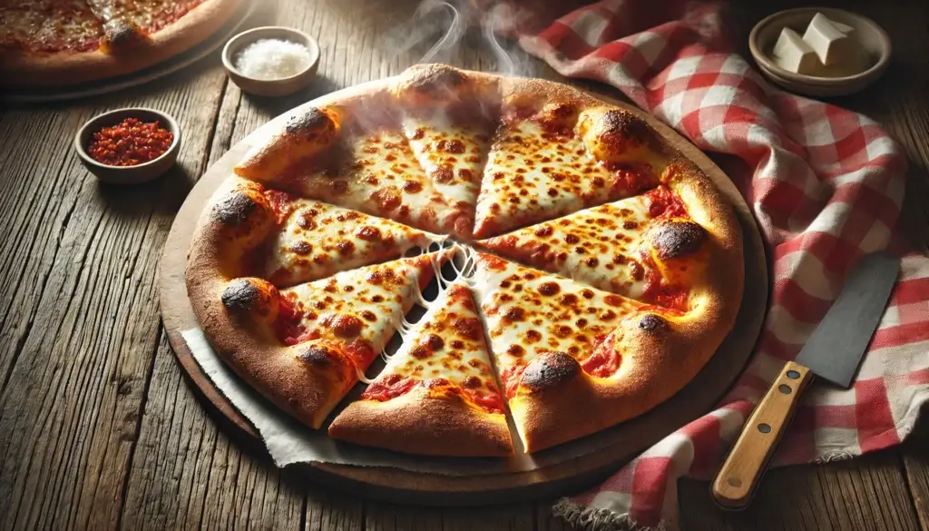 fresh homemade New York style pizza with thin foldable crust and mozzarella cheese