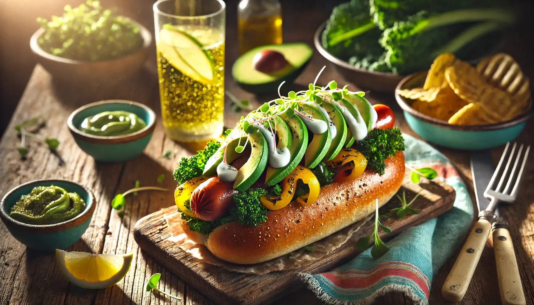 Healthy hot dog recipe with fresh veggies and turkey sausage in a whole wheat bun alldealhunt.com